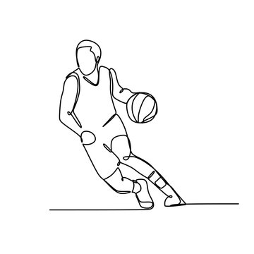 recommend clip art: One single drawn continuous line boy playing basketball hand-drawn picture silhouette. Line art.