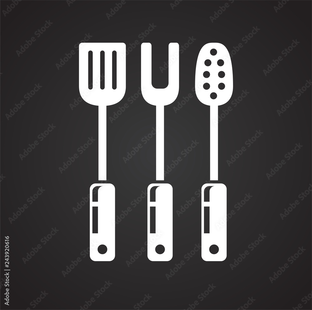 Poster kitchen fork spoon spatula icon on black background for graphic and web design, modern simple vector