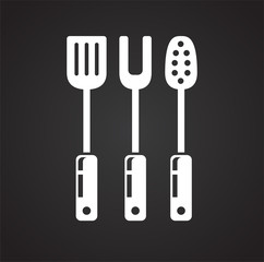 Kitchen fork spoon spatula icon on black background for graphic and web design, Modern simple vector sign. Internet concept. Trendy symbol for website design web button or mobile app