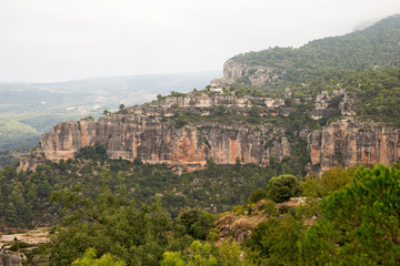 Fototapeta na wymiar Landscape from a cliff at Siurana - a famous highland village Siurana of the municipality of the Cornudella de Montsant in the comarca of Priorat, Tarragona, Catalonia, Spain.