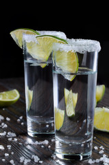   Tequila tall shot glasses  with lime