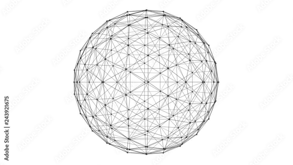 Poster structure of sphere with network connection lines and dots isolated on white background in futuristi