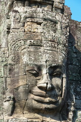 Closeup,face,Angkor,Thom,Bayon,Bodhisattva,Siem,Reap,stone,prasat,Avalokitesvara,
