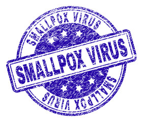 SMALLPOX VIRUS stamp seal watermark with distress texture. Designed with rounded rectangles and circles. Blue vector rubber print of SMALLPOX VIRUS label with grunge texture.