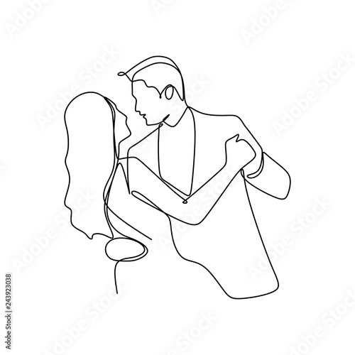 Elegant Romantic Couple In Love One Continuous Line Art Drawing