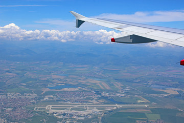 Fototapeta na wymiar Sofia Airport fron an airplane
