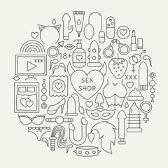 Sex Shop Line Icons Circle