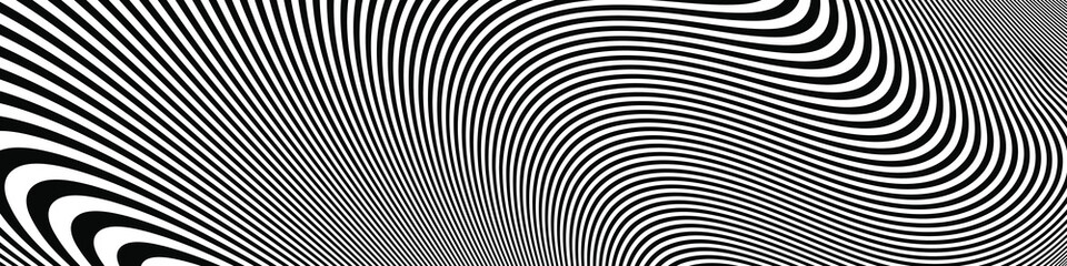 Abstract Black and White Geometric Pattern with Waves. Striped Psychedelic Texture. - obrazy, fototapety, plakaty