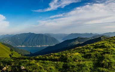 Panoramic view of Lake Como and Monte San Primo as seen from Monte Galbiga
