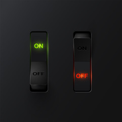 Realistic black switches with backlight ON/OFF, vector