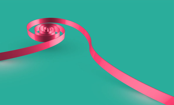 Pink Swirly Ribbon On Green Background, Vector