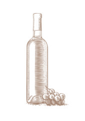 Bottle of white wine with a bunch of grapes
