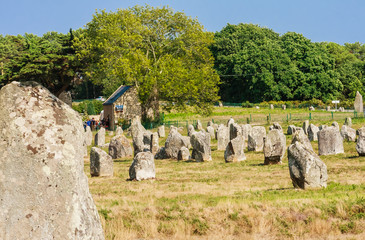 Beautiful view of the standing stones alignments, menhirs, in Carnac, Brittany, France. Megalithic...