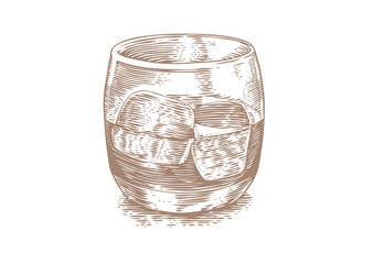 Glass of whiskey with ice