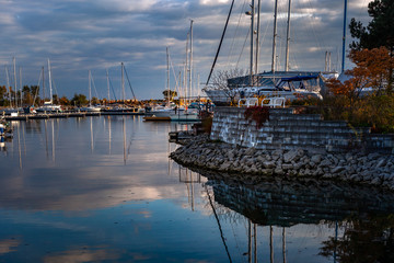 Toronto, CANADA - October 25, 2018:  Promenade park, and Marina at sunset, Toronto, Canada
