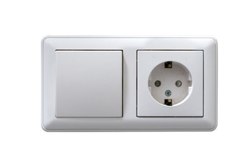 electric socket and a switch on the wall of the hotel. Isolated on white background