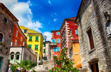 Fototapeta na wymiar View of colorful houses in town Labin, Istria, Croatia.