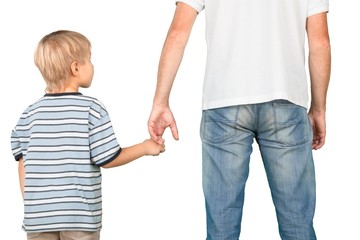 Father and Son Holding Hands, Back View