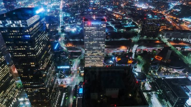 Timelapse Overview of Busy Freeway Traffic in Downtown LA -Zoom In-