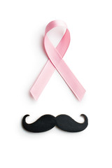 Pink breast cancer ribbon and mustache. Breast cancer and prostate symbol.