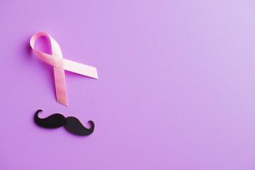 Pink breast cancer ribbon and mustache. Breast cancer and prostate symbol.