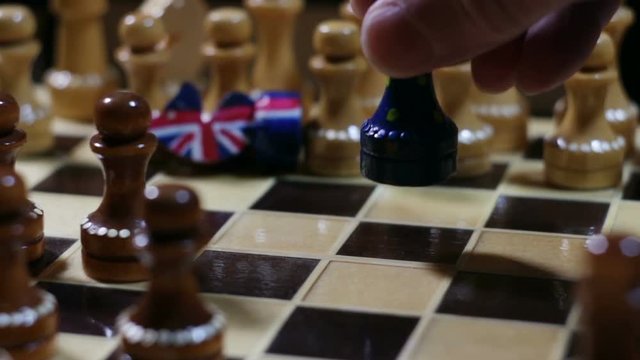 Chess game,  European rook beats the British knight, concept Brexit