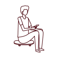 man sitting with smartphone avatar character