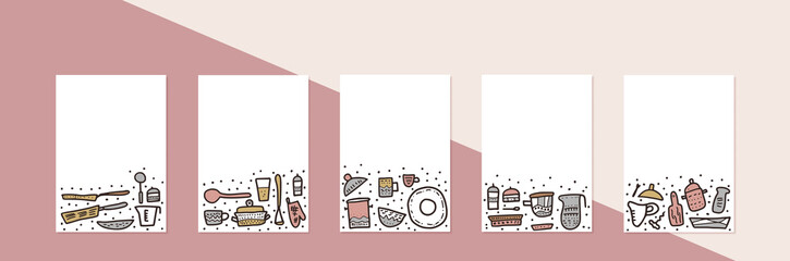 Set of vector kitchen equipments in doodle style.