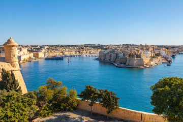 Valletta, Malta, on January 8, 2019. A view from the survey platform on the picturesque gulf and...