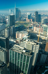 Milan (Italy) skyline. Aerial view of new skyscraper in Porta Nuova district.