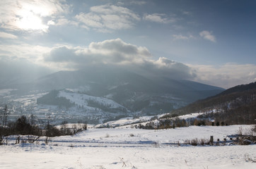 Fototapeta na wymiar winter landscape, mountains covered with snow, break in winter