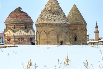 Fototapeta premium Famous historical three kumbets (uc kumbetler) in Erzurum, Turkey