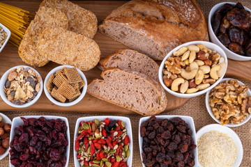 High Fibre Healthy Foods.  Variety of High Fibre healthy Super foods fruit and foods.