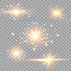 Obraz premium Vector illustration of abstract flare light rays. A set of stars, light and radiance, rays and brightness. Glow light effect. Vector illustration. Christmas flash Concept.