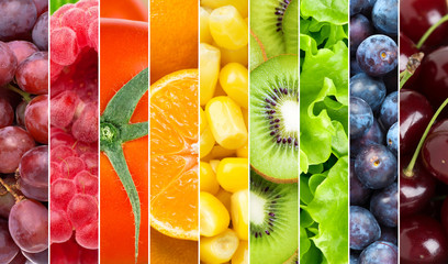 Background of mixed fresh fruits and vegetables