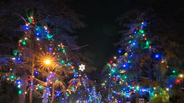 MoCo Timelapse of Christmas Tree Lane Illumination in Altadena -Tilt Down-