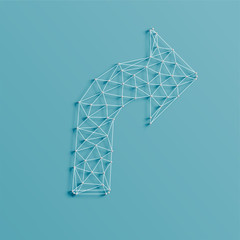 An arrow made by lines and pins, 3D realistic, vector illustration