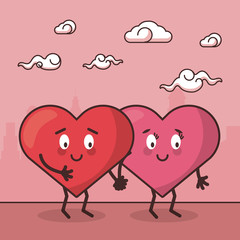 love hearts couple cartoon