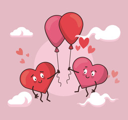 love hearts couple cartoon
