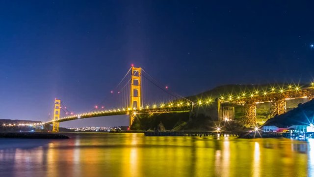 Timelapse Pan Shot of Stars over Golden Gate Bridge -Long Shot-