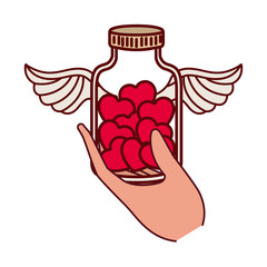 hand with jar and hearts isolated icon