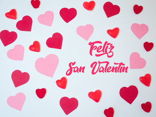 San Valentine´s day decoration card made with red and pink paper hearts