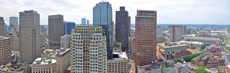 Aerial view of Boston Financial District Skyscrapers panorama, from Custom House, Boston,...