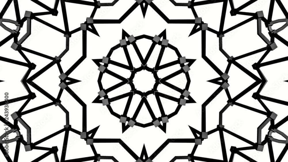 Poster black animated pattern on a white background. abstract kaleidoscope background. 3d render