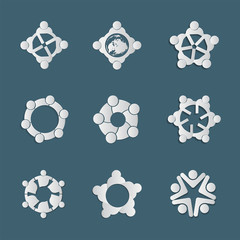 Graphic group connecting,People Connection logo set,Team work in a circle holding hands,Business person meeting in the same power room,Vector icons