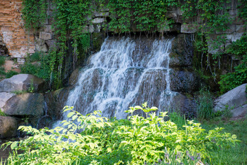 Fototapeta na wymiar Old, architecture, waterfall, stones, water, cascade, background