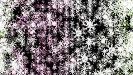 Abstract background with a variety of colorful snowflakes. Big and small.