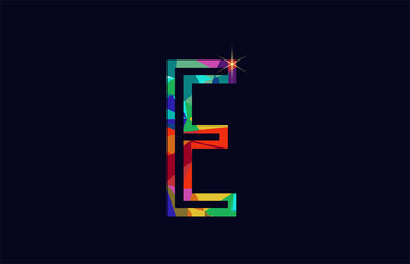 rainbow colored alphabet letter E logo company icon design