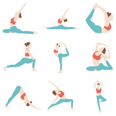 Yoga poses set vector illustration on white background