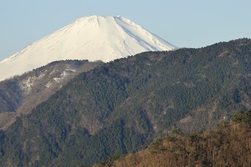 山稜越しに眺める富士山
